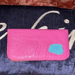 Vintage Carlos Falchi Pink and Blue Women's Wallet